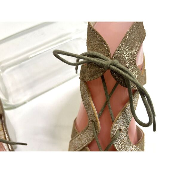 Fly London Sandals Size 10- 10.5 41 EU Gladiator Heeled Lace Up Metallic - Picture 8 of 16